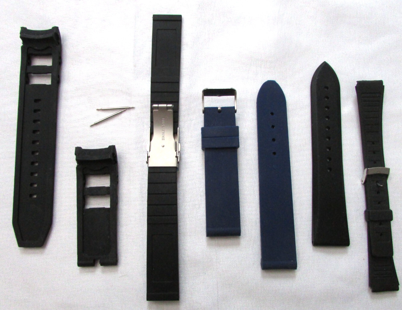 RUBBER BLUE & BLACK WATCH DIVE STRAPS/BANDS 18-25mm P&R 4CT LOT W65