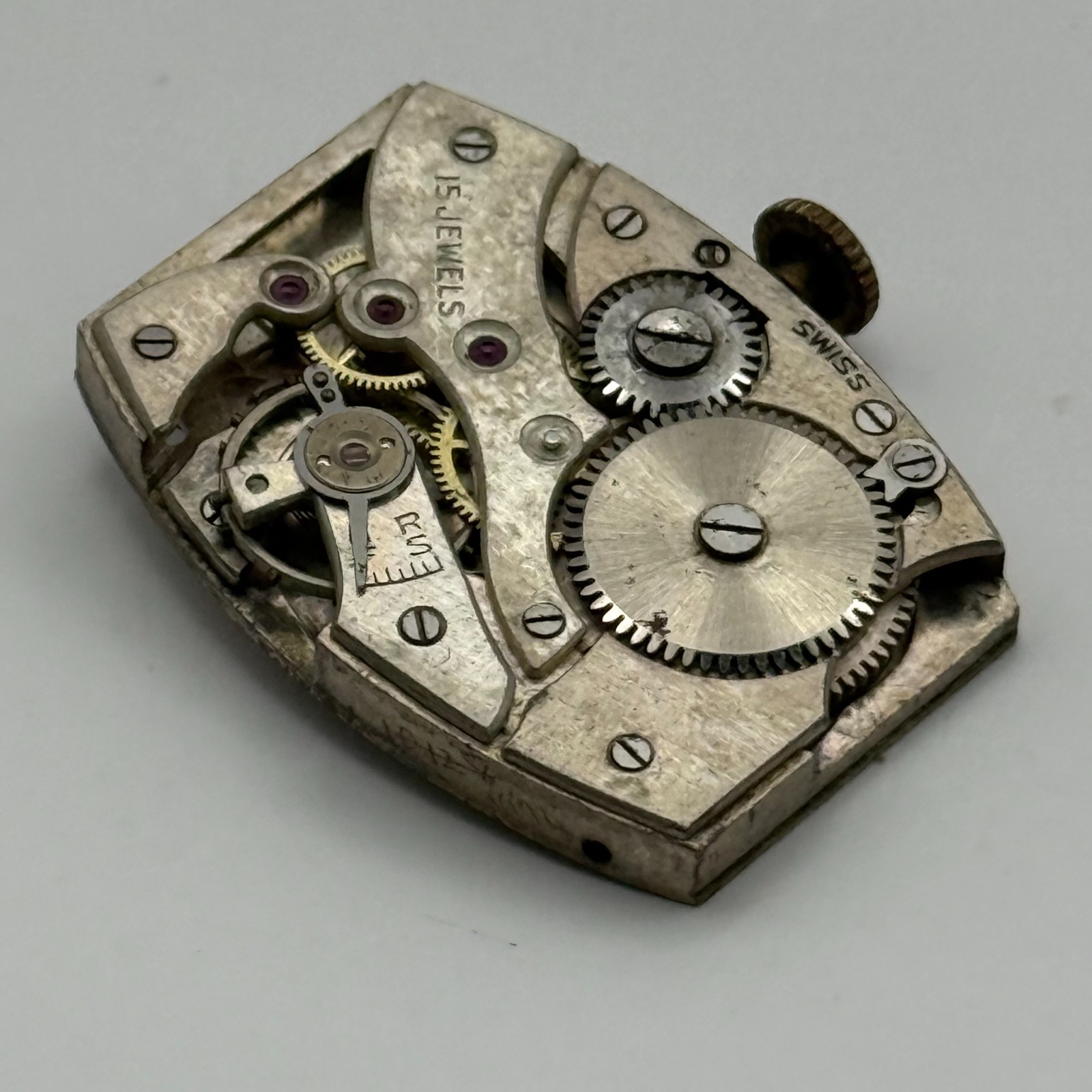Tank Watch Movement Unidentified 15 Jewels Swiss Vintage Parts Repair 19.9mm