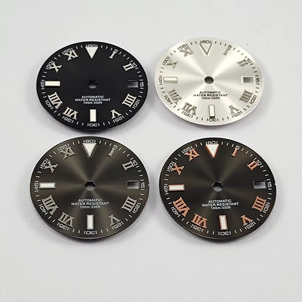 NH35 29Mm No Logo Sterile Sunburst Watch Dial for NH35A NH36 Movement Green Lumi