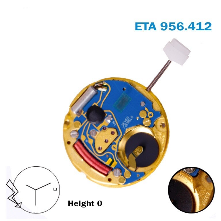 ETA 956.412 Swiss Watch Movement, 3 Hands, Black Date Disk at 3.