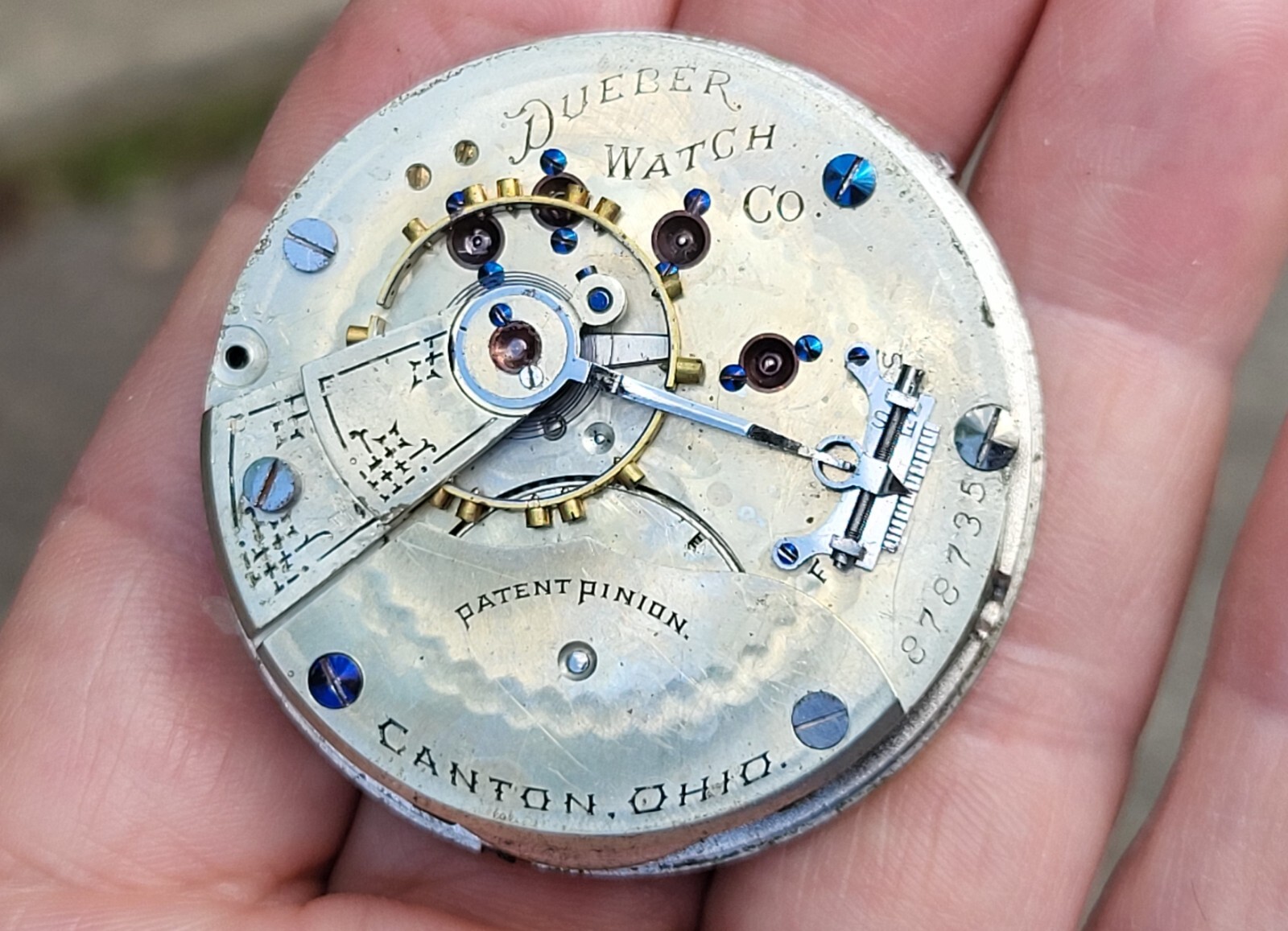 Hampden Dueber Pocket Watch Movement & Dial Face c1894 Antique AS IS