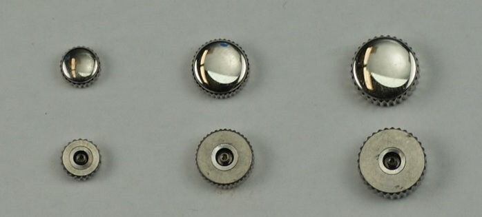Large silver steel watch crowns replacement Various crown sizes watchmakers