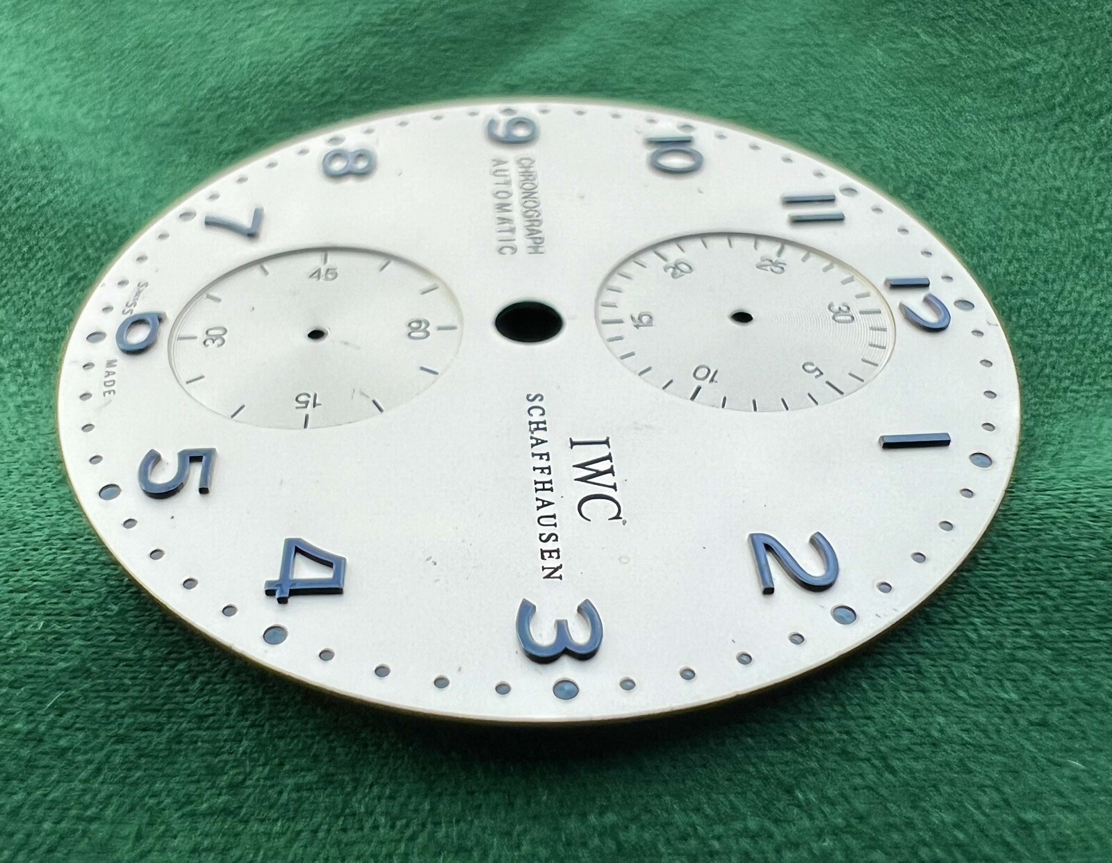 Authentic IWC Portuguese Chronograph Silver Dial 3714 34.4mm Blue Marker- OC#320