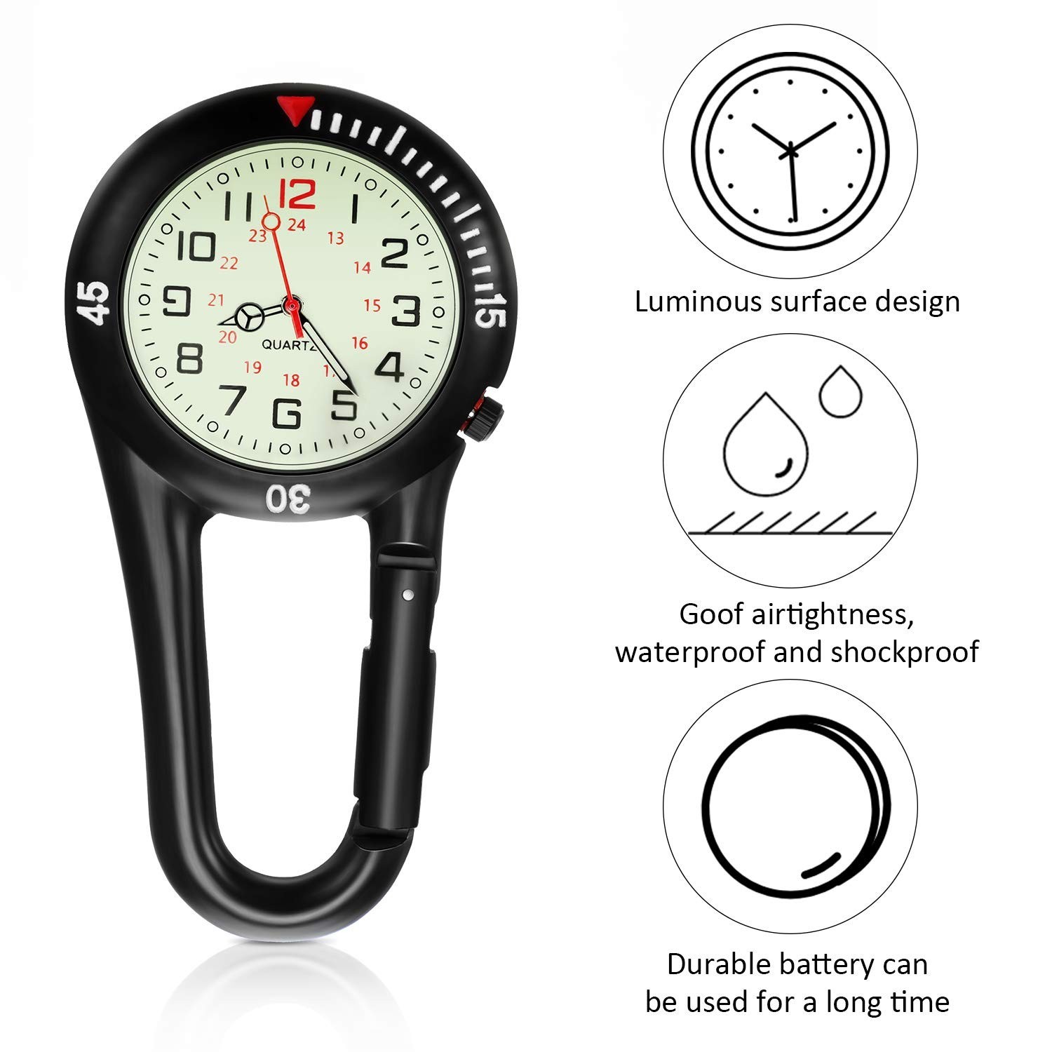Hicarer 2 Pieces Clip on Quartz Watch Backpack Fob Belt Glow in The Dark Unis…