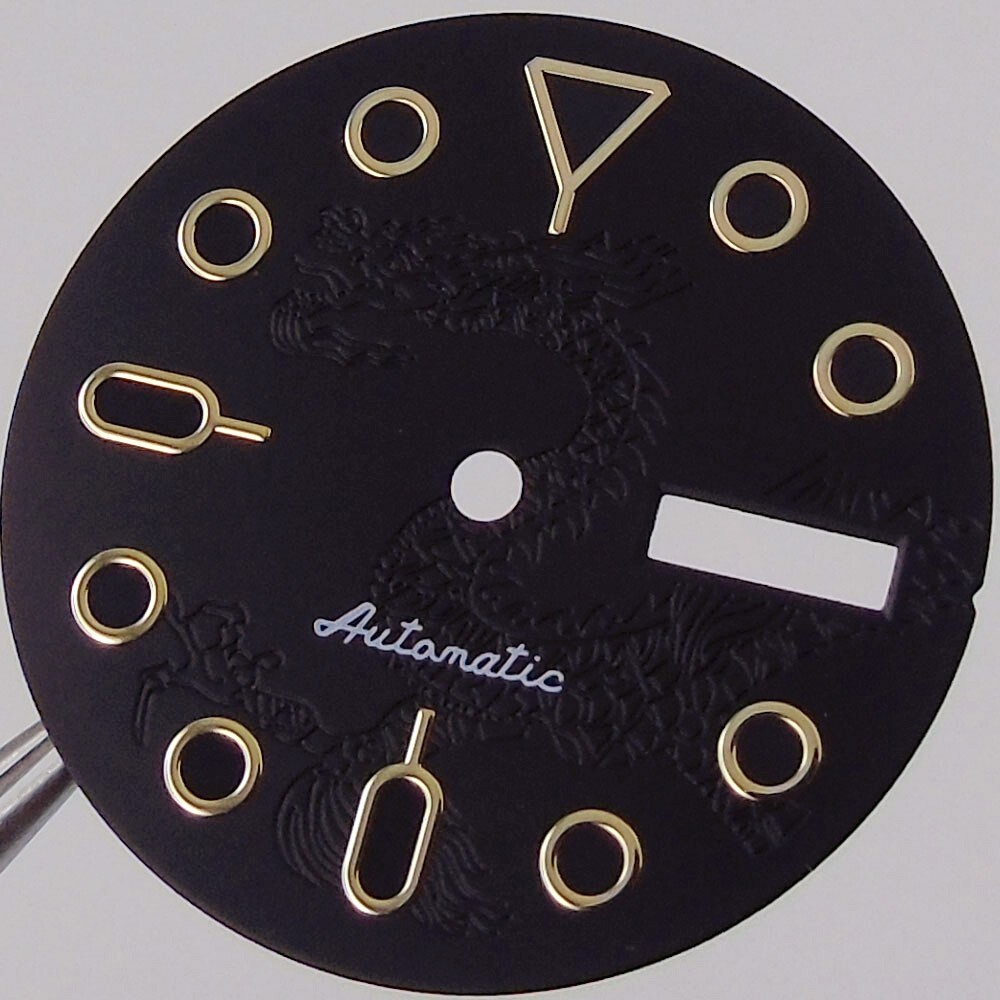 29mm Black Golden marks Dial Dragon Print Fit SKX Style NH36 NH36A movement
