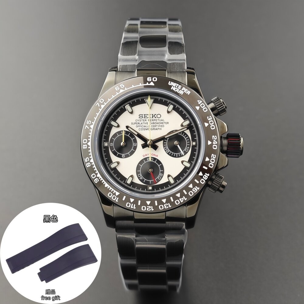 29.5mm Black White Watch Dial Green Luminous for Vk63 Movement Watch Parts