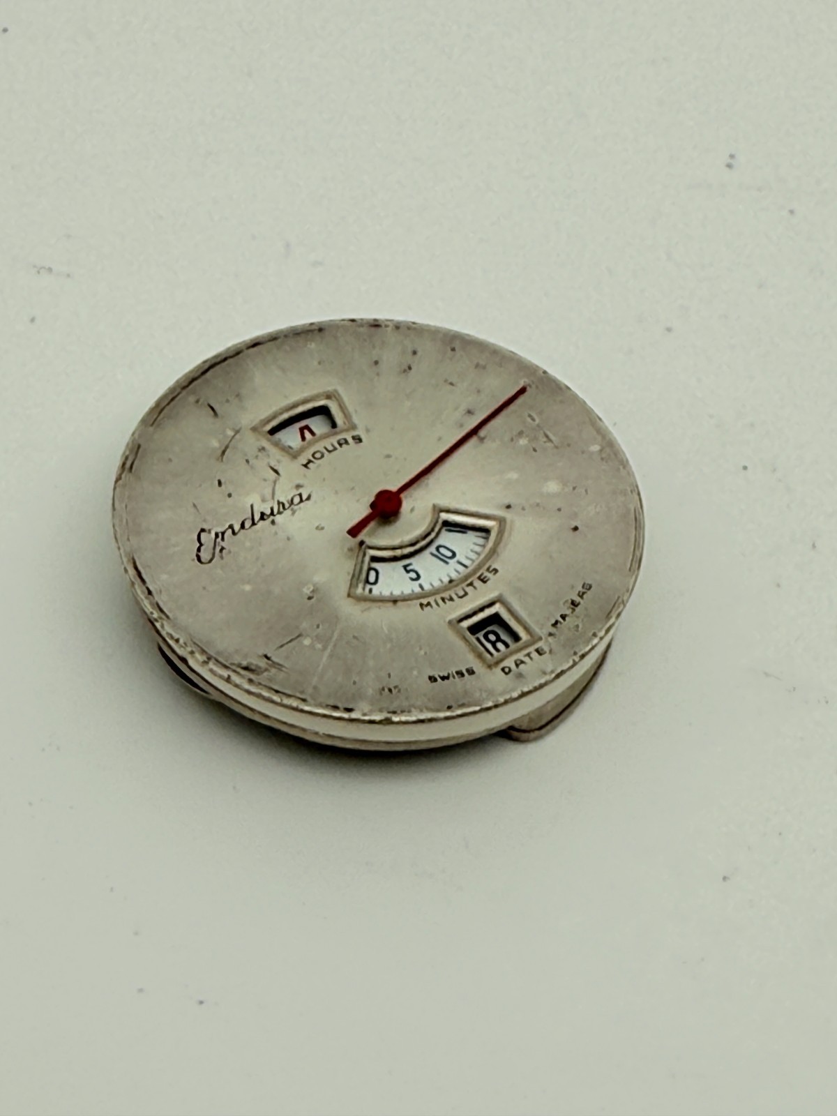 Vintage Endura Jump Hour EB 8800 Swiss Movement & Dial For Parts or Repair
