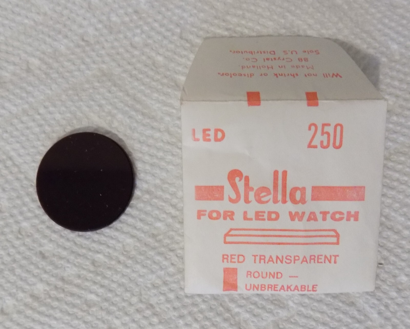Vintage LED watch crystals (plastic, red transparent, round)