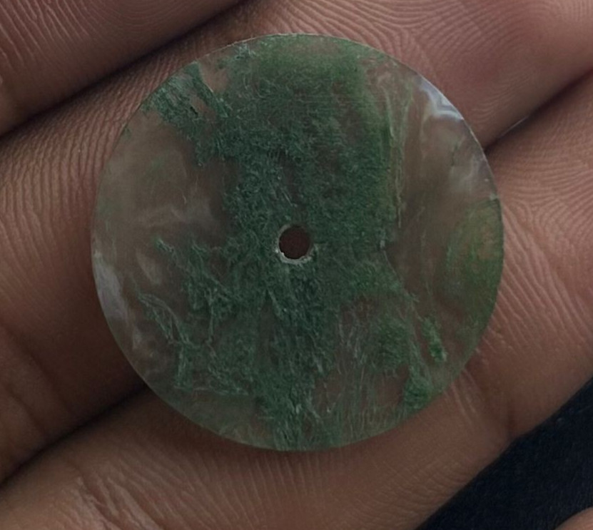 Moss Agate Dial 24.5 MM Round Cabochon 9.75 CT Dendritic Inclusions Unique Stone