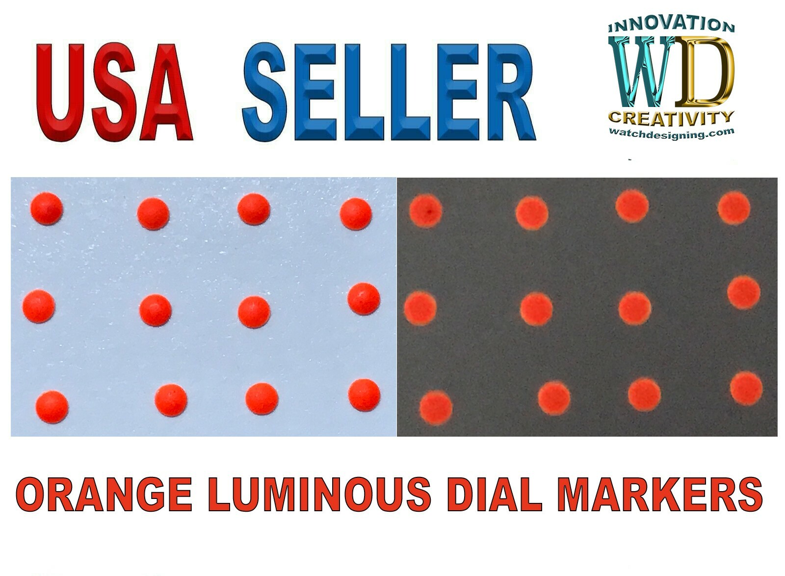 Watch Dial Hour Markers 12 ORANGE LUME 2.10mm Luminous Numerals Dots Bars parts