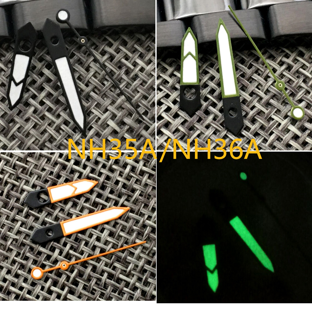 Black/Orange/Olive Watch Hands For NH35 NH36 7s26 4r35 7009 Movement Green Lume