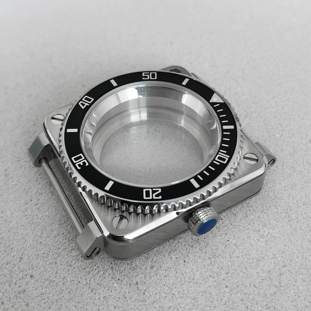 42mm Stainless Square Watch Case Sapphire Steel Shadow For NH35 NH36 Movement
