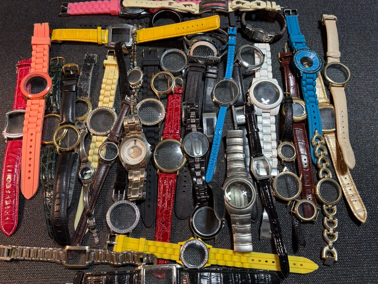 Watchmaker Parts Lot (43) Watch Cases,Crystals,Bands,Repairs,Crafts,DIY