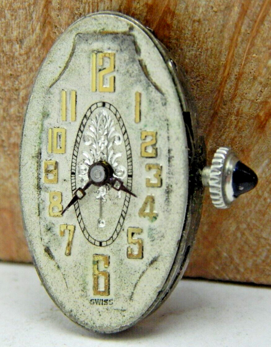 Vintage Fontain 6 Jewel 2 Adjustment art deco wrist watch movement with dial