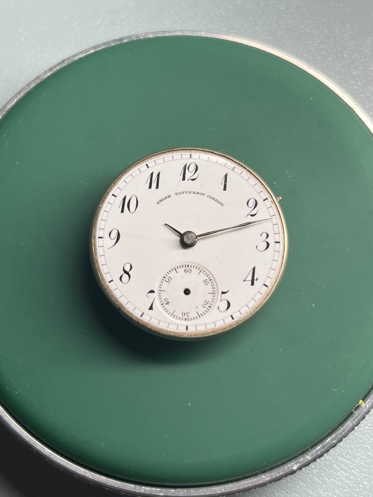 High Grade 26.8mm Smith Patterson Co. Pocket Watch Movement With A Press On Dial