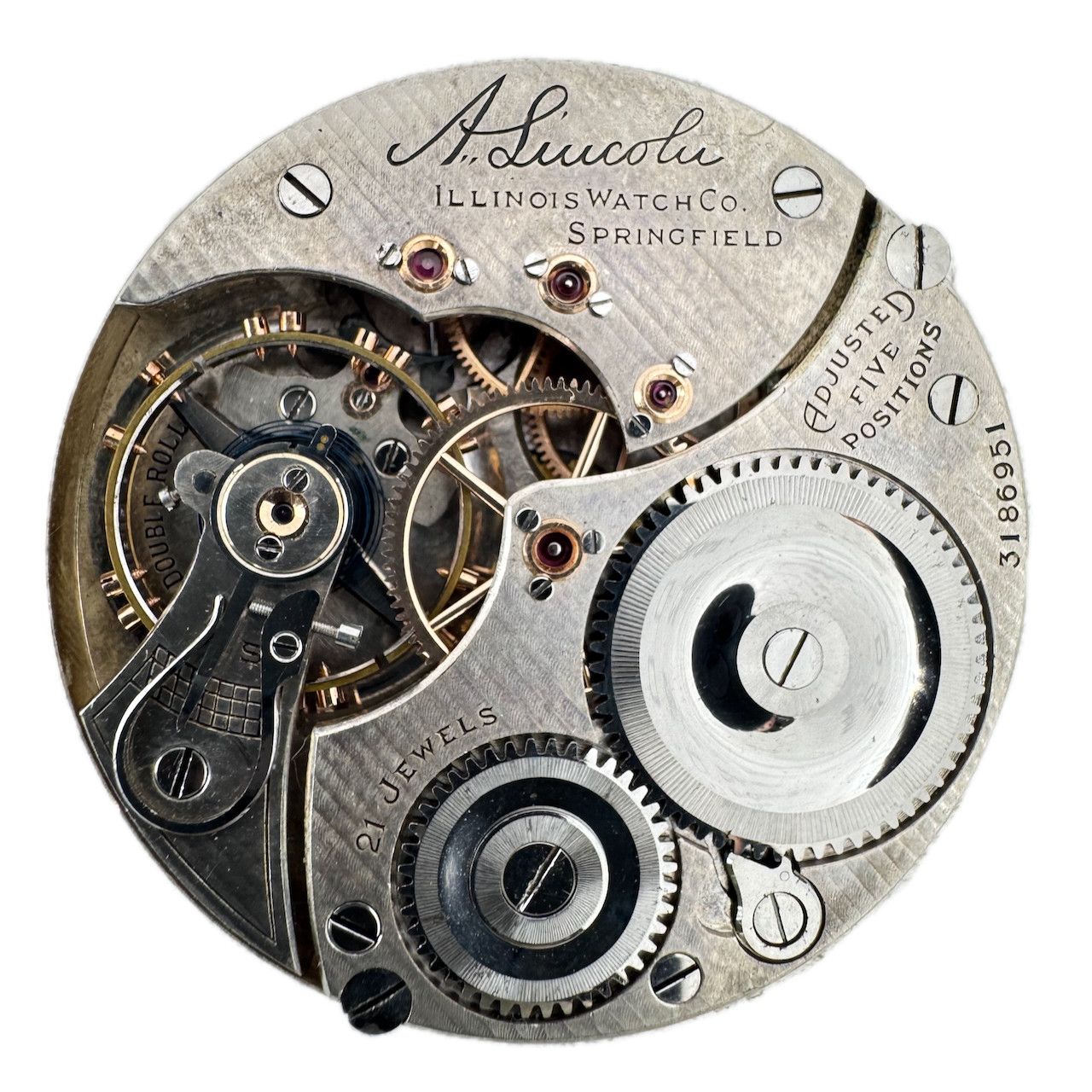 Antique 16s 1917 Illinois Mechanical Railroad Pocket Watch Movement A. Lincoln