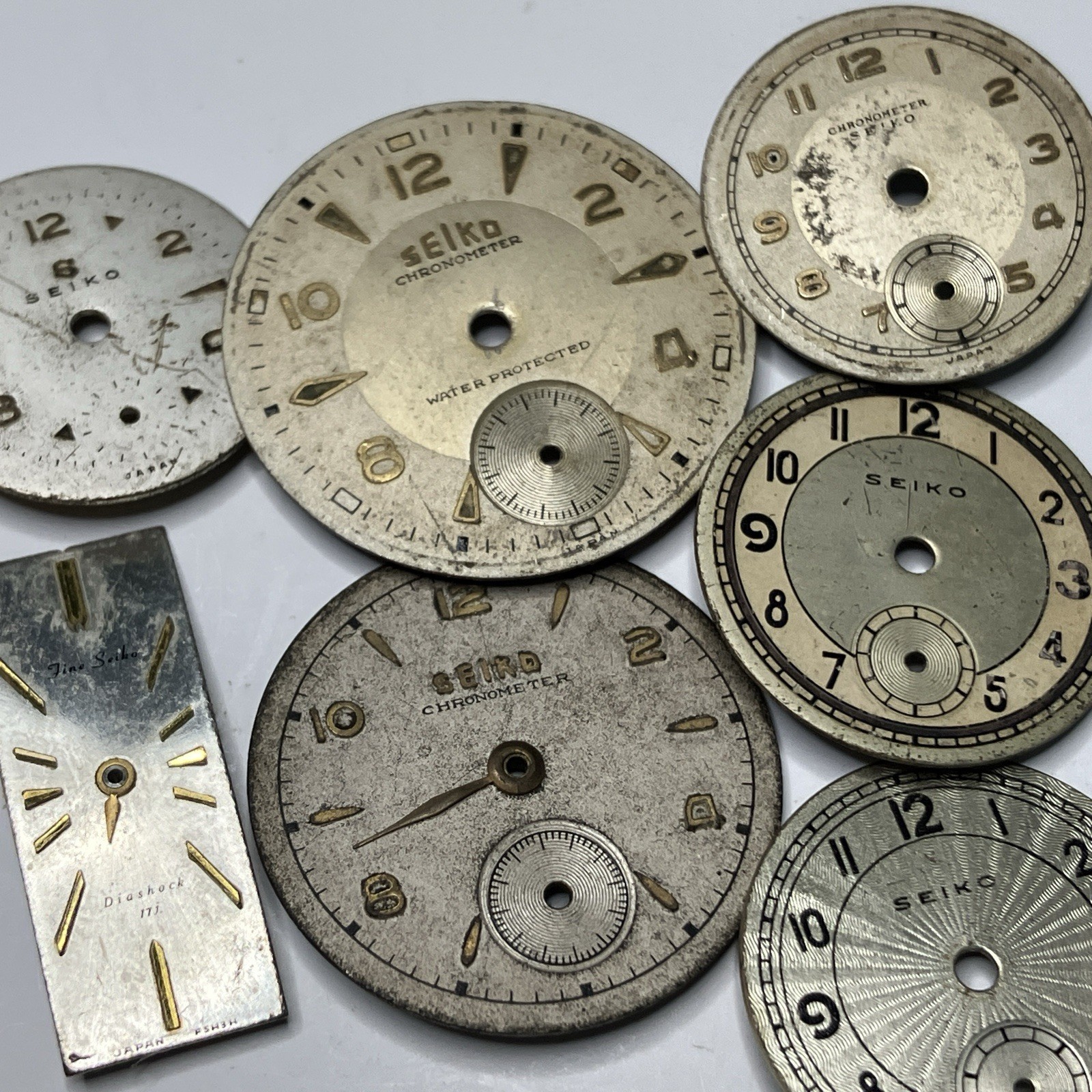 7 Vintage Seiko Watch Dials Chronometer Fine Seiko 1940s-60s Parts Lot
