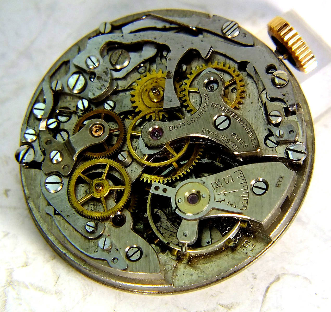 Vintage 17J CHRONOGRAPH *BUTTES/BUTEX* Movement – Landeron 51 for parts/Repair