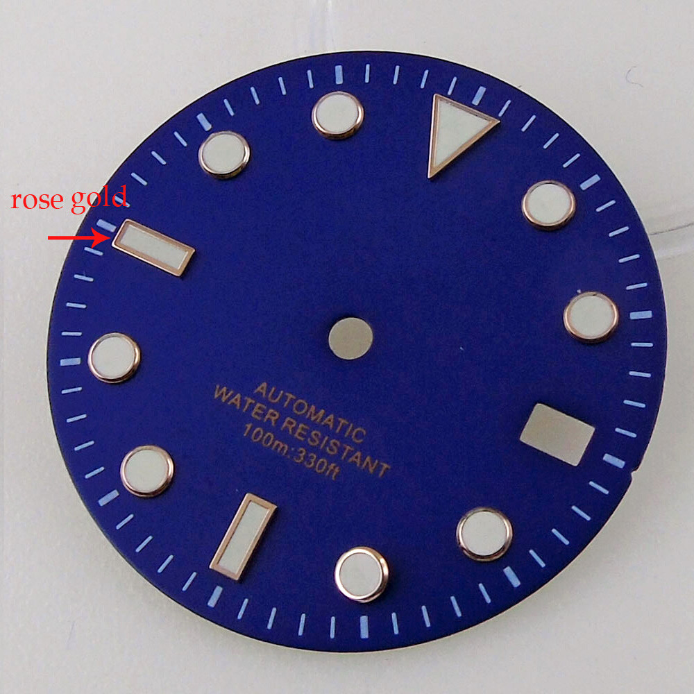 29mm Luminous Watch Dial Face Green Blue Black Rose Gold Edge Fit NH35A NH36A