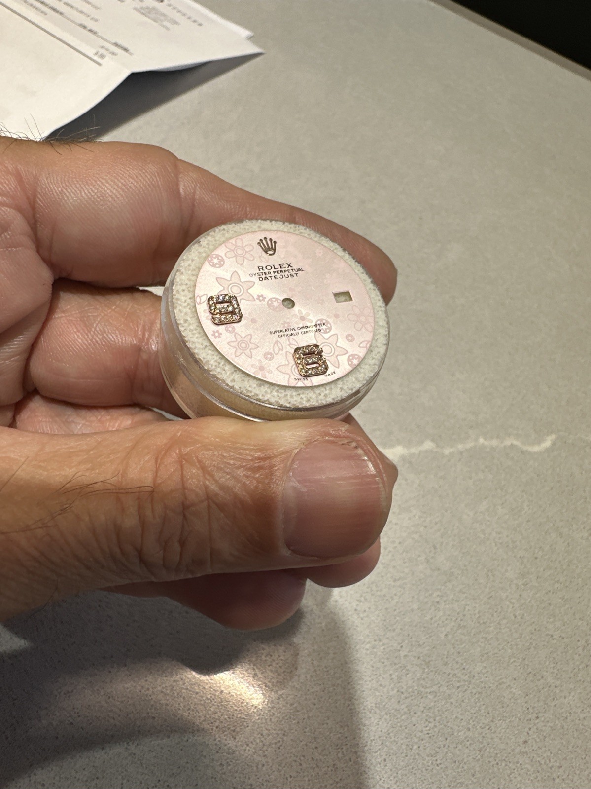 Pink Dial for 36mm Rolex Datejust with Aftermarket Diamond 6 & 9 In rose gold