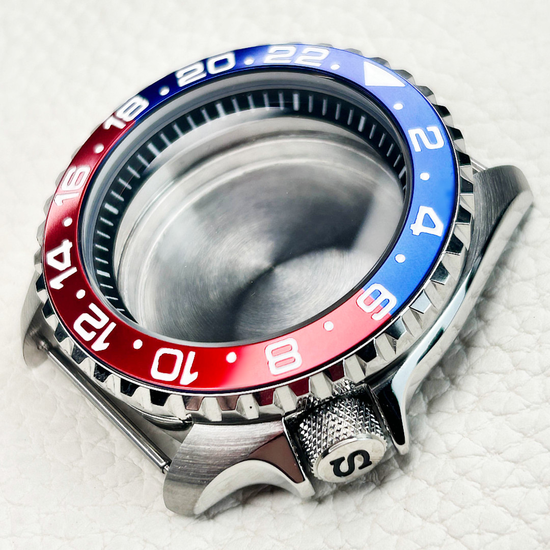 For NH35 NH36 4R35 4R15 SKX007 Movement Pepsi 3.8 Crown Brushed Silvr Watch Case