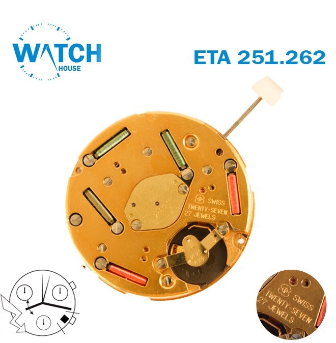 ETA 251.262 Swiss Quartz Movement, White Date Disk at 4:30, 6 Hands, Chronograph