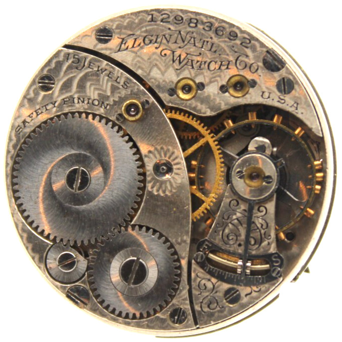 1907 ELGIN POCKET WATCH MOVEMENT 12983692 GRADE 355 0s 15j (DL)