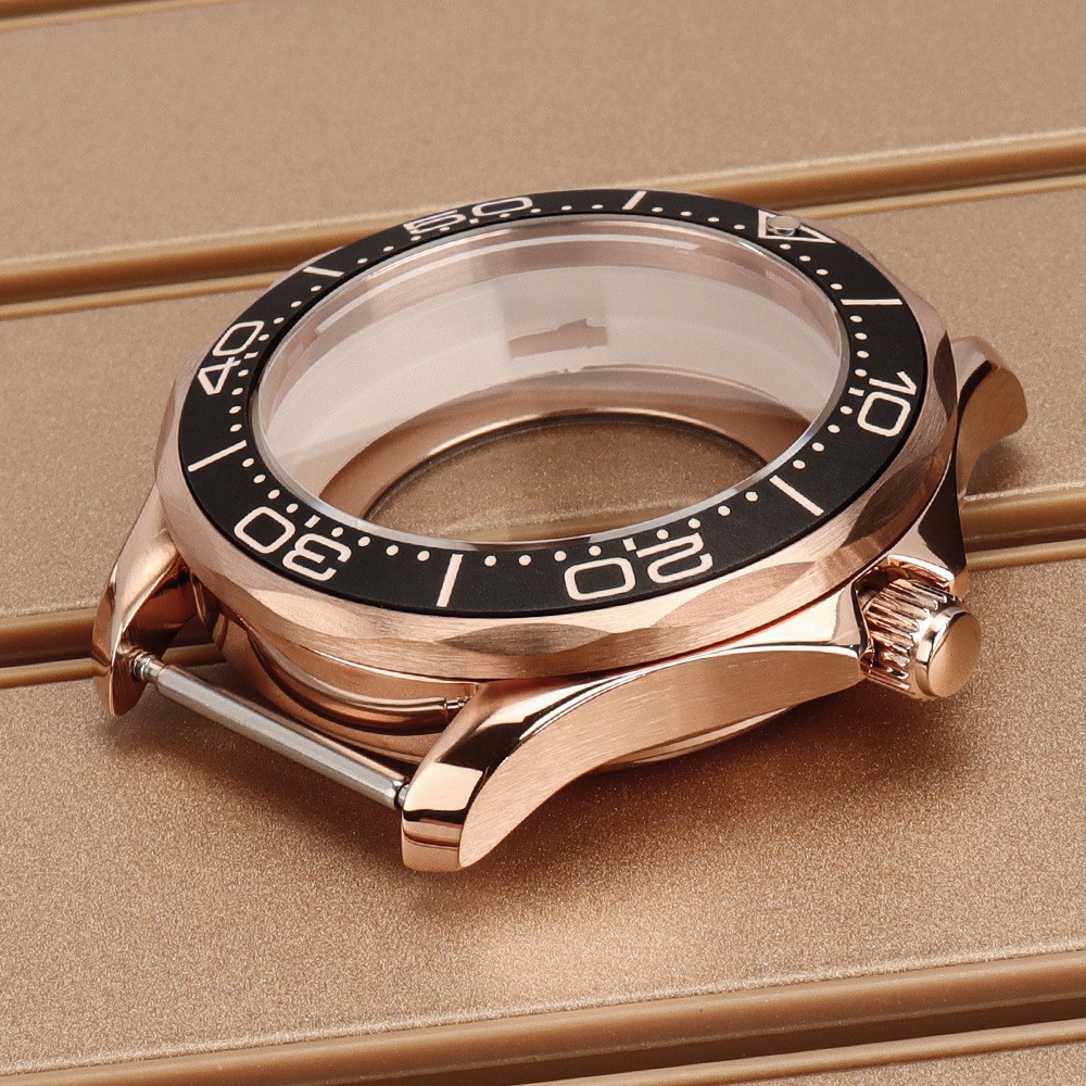 Rose Gold 41mm Watch Case Double Crown Sapphire Glass For Seiko NH34 NH35 NH36