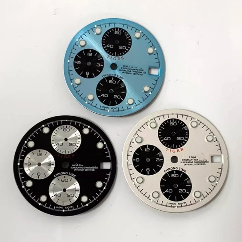29.8mm Multifunctional Watch Dial Six Hands Green Luminous For Vk63 Movement