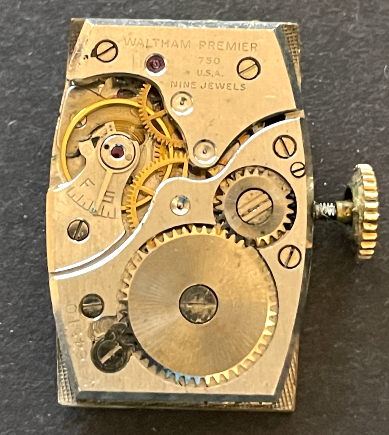 Antique Waltham Cal 750 Premier Men’s Watch Movement Running Ticks 9j USA