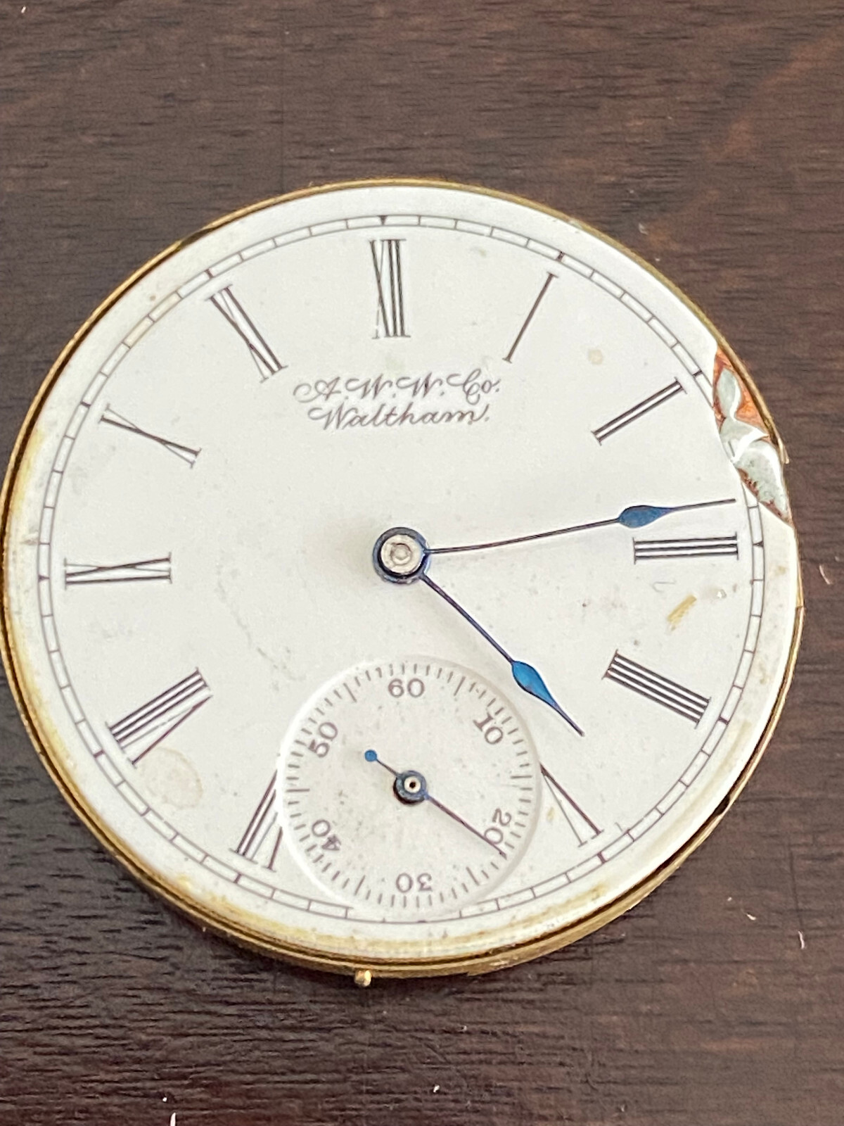 VINTAGE 0 SIZE WALTHAM POCKET WATCH MOVEMENT, GR. M, RUNNING GOOD YEAR 1891-1892