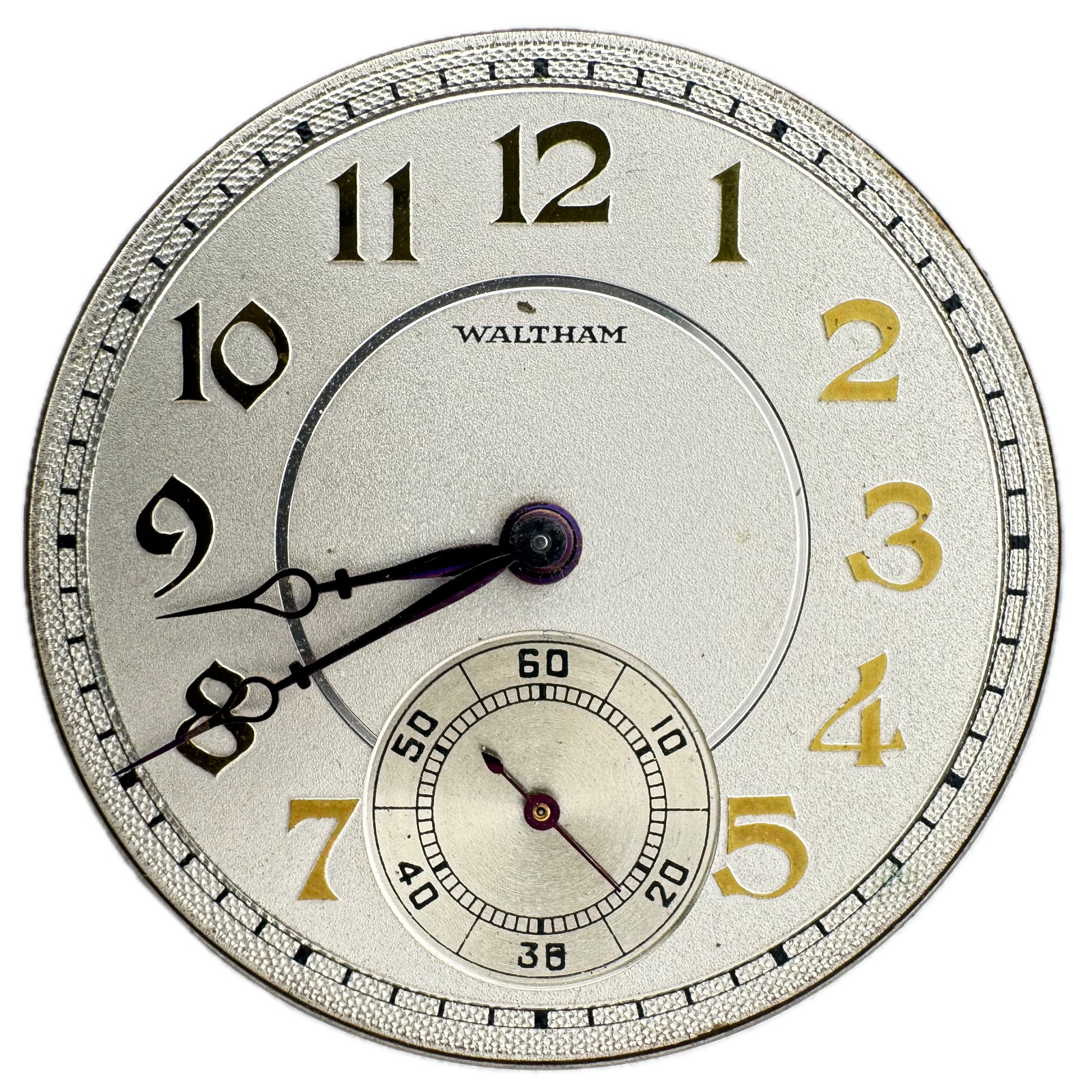 Antique 12s Waltham 1924 Col.b Art Deco Style Dial Pocket Watch Movement Royal
