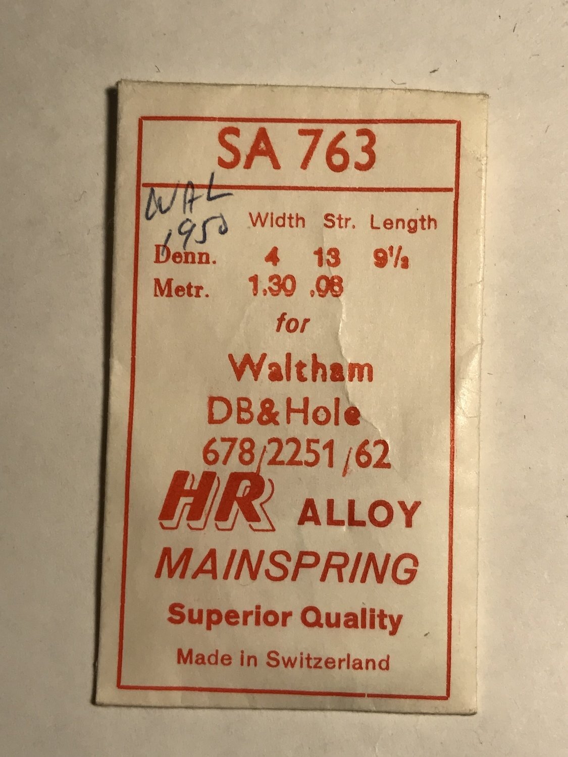 HR Mainspring SA763 for Waltham Model 678 #2251 / 2262 – Alloy