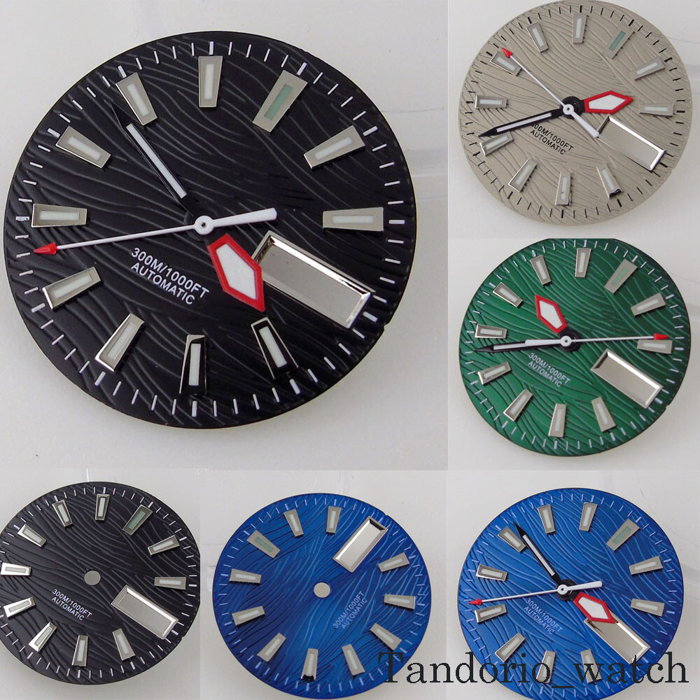 29mm Sterile Black Blue Green Watch Dial Face Day Window Fit NH36A Movement