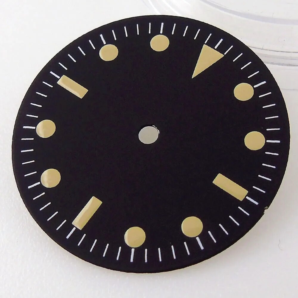 Vintage 28.5mm Black Watch Dial Fit NH35 NH36 Movement Date Window Luminous Part
