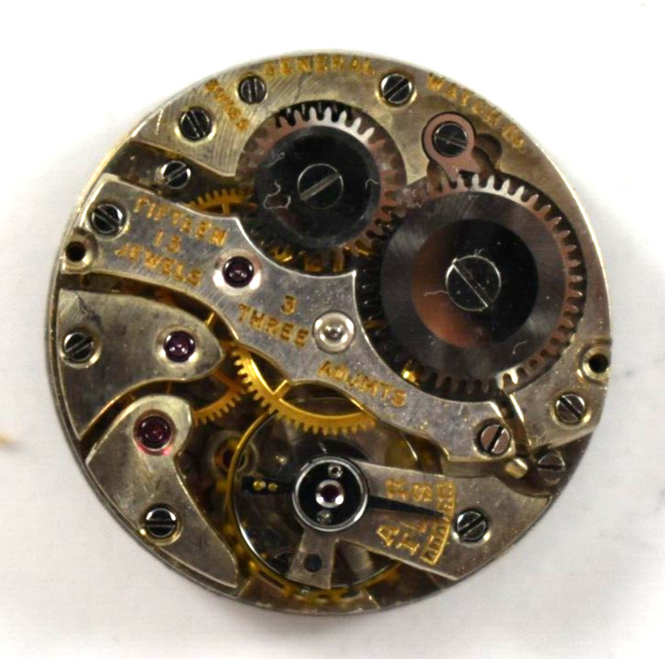 Vintage General Watch Co Manual Wind 15J Wrist Watch Movement lot.a0