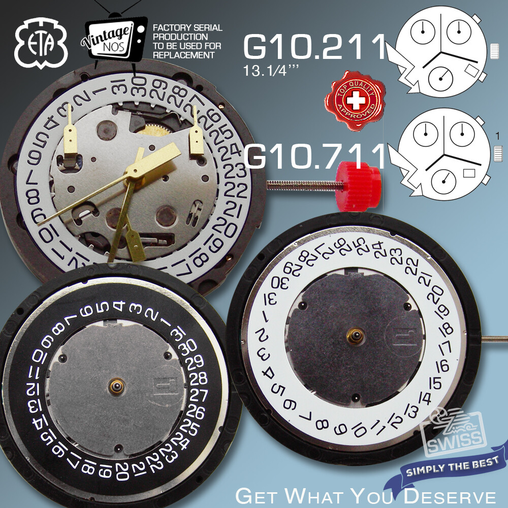 MOVEMENT CHRONOGRAPH ETA G10.211, G10.711 QUARTZ, 13.1/4”’, NOS, NEW BATTERY