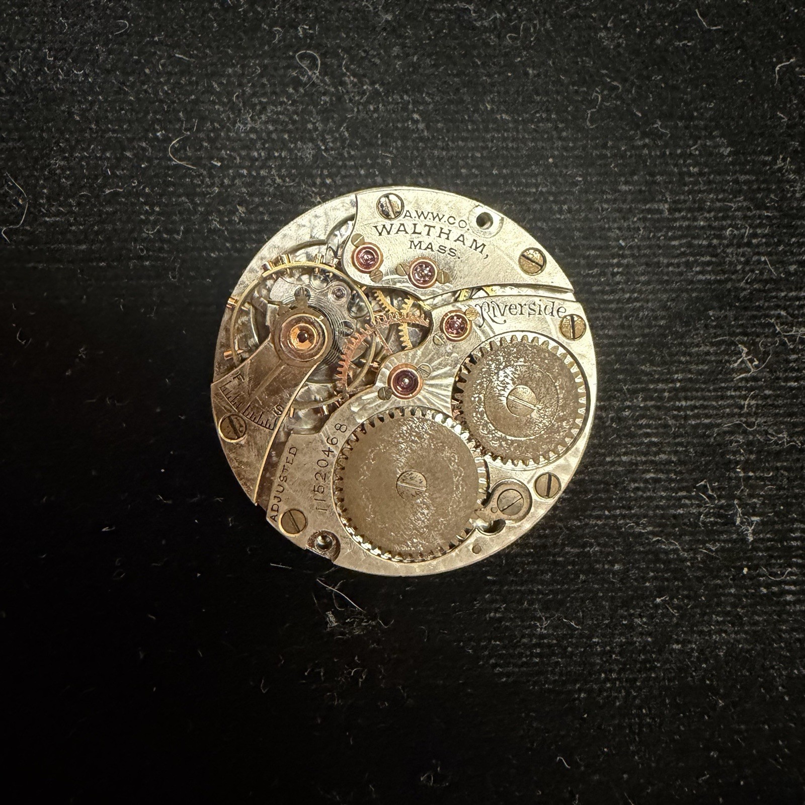 1902 Waltham 1898 Riverside 17J Pocket Watch Movement & Dial Parts Or Repair