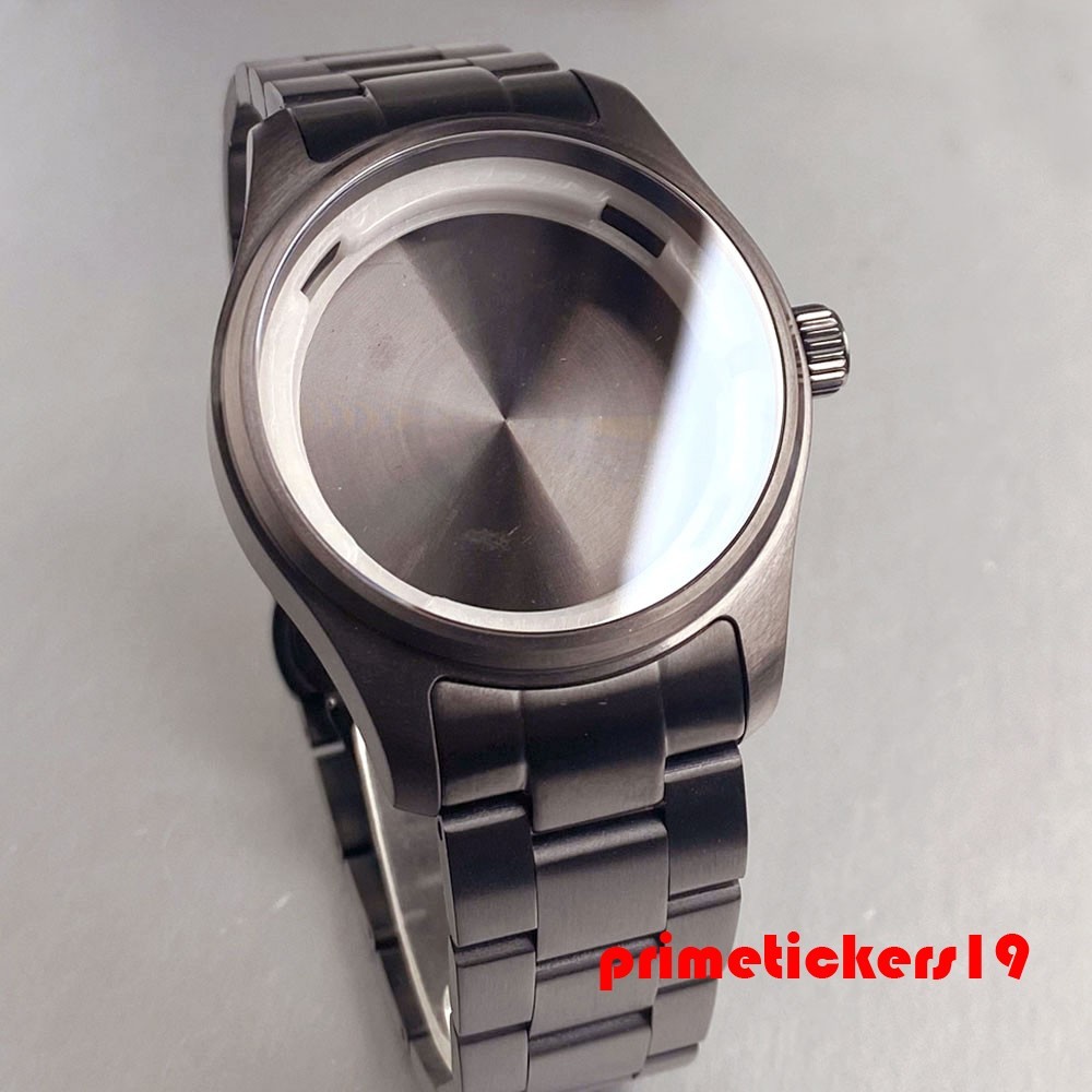 Black PVD 39mm Pilot Watch Case+Band 20BAR Waterproof Sapphire Fit NH35 NH36