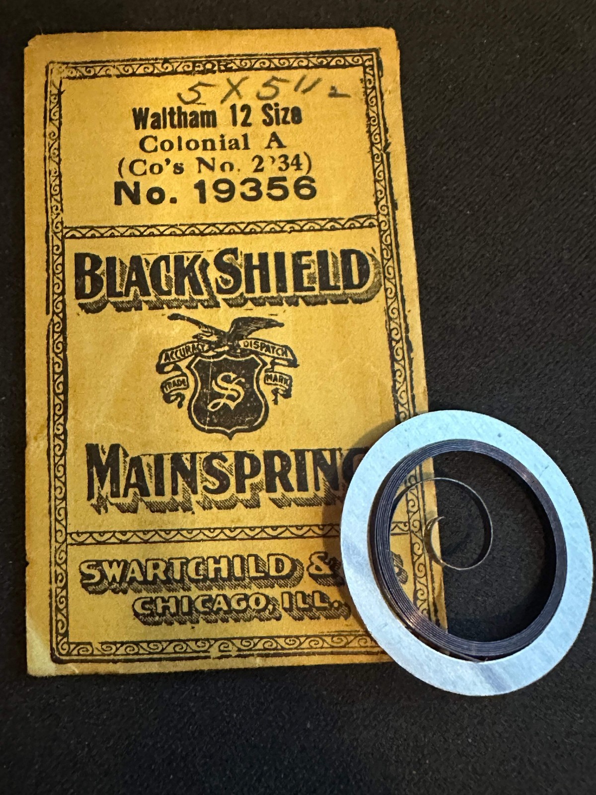 Swartchild Black Shield Mainspring #19356 for Waltham Colonial A No. 2234 – Stee