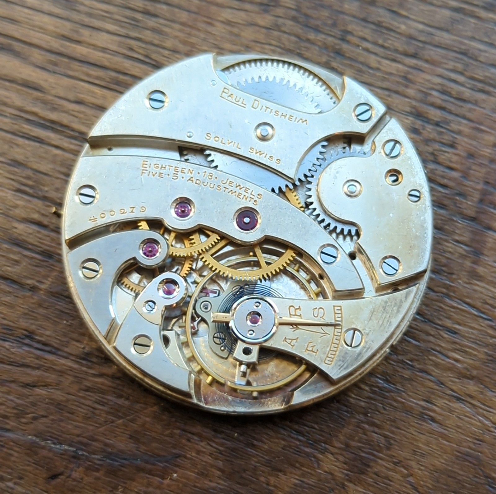 Paul Ditisheim 18J 5 Adjustments Pocket Watch Movement Ticking (G75)