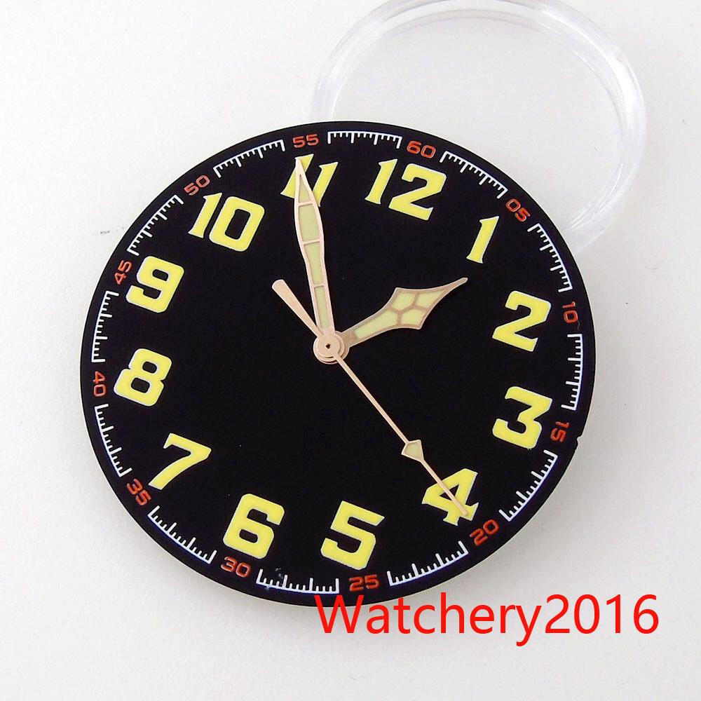 40.4mm Watch Dial Hand Green Luminous Fit NH35 ETA 2824 movement Rose Gold Edge