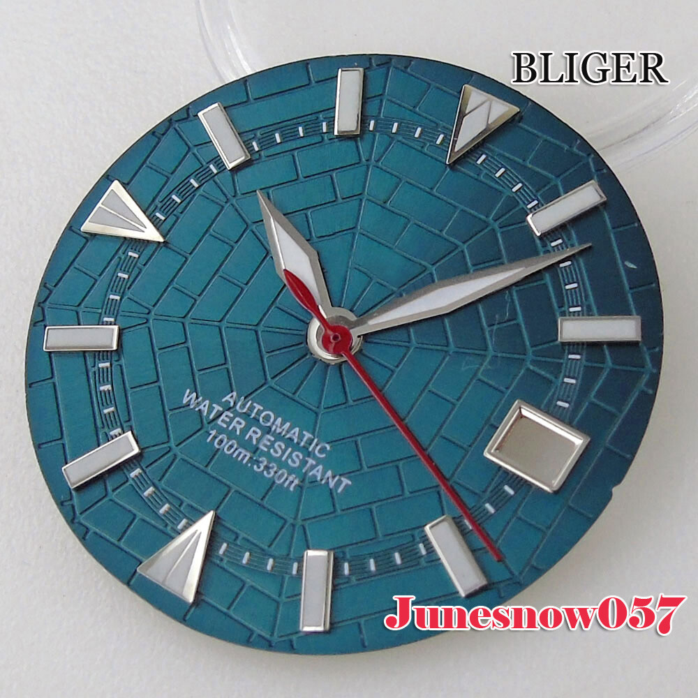 Bliger Blue/White Watch Men Dial Green Lume 29MM Fit NH35A NH36A SKX SRP