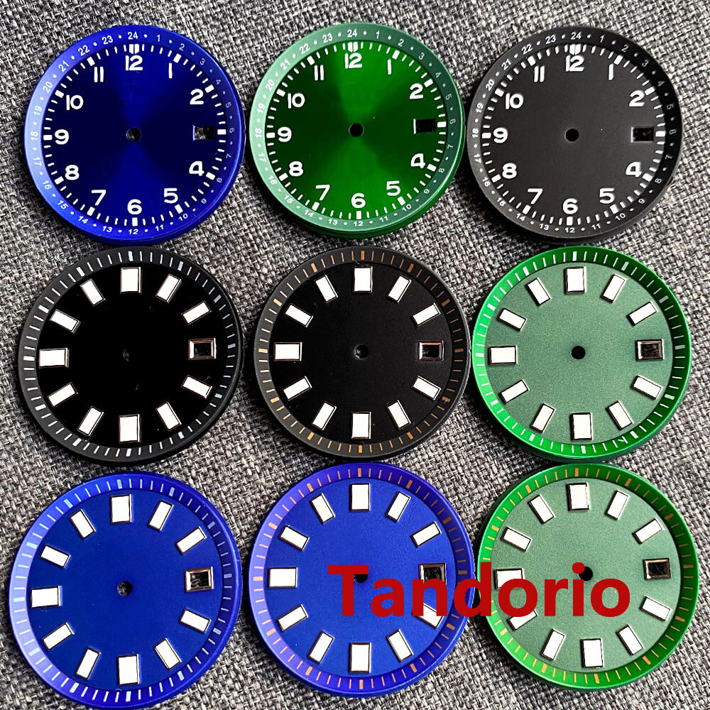 33.4mm black blue green watch dial luminous dial fit NH35 movement
