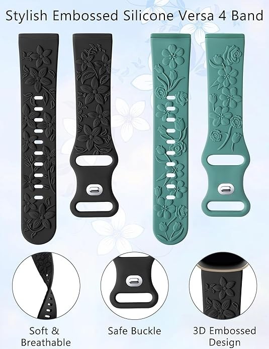 Minyee 2 Pack Floral Engraved Band Compatible with Fitbit Versa 4/V… Fast Ship