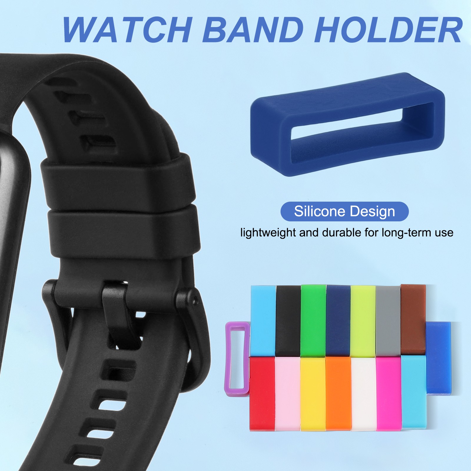 6Pcs 20mm Silicone Watch Band Holder Loop Replacement Blue