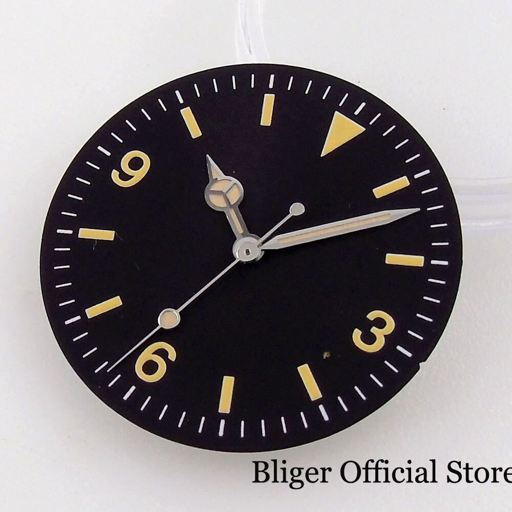 Nologo Black Vintage 29mm Yellow Marks Watch Dial fit NH35A NH36A ETA2824 PT5000