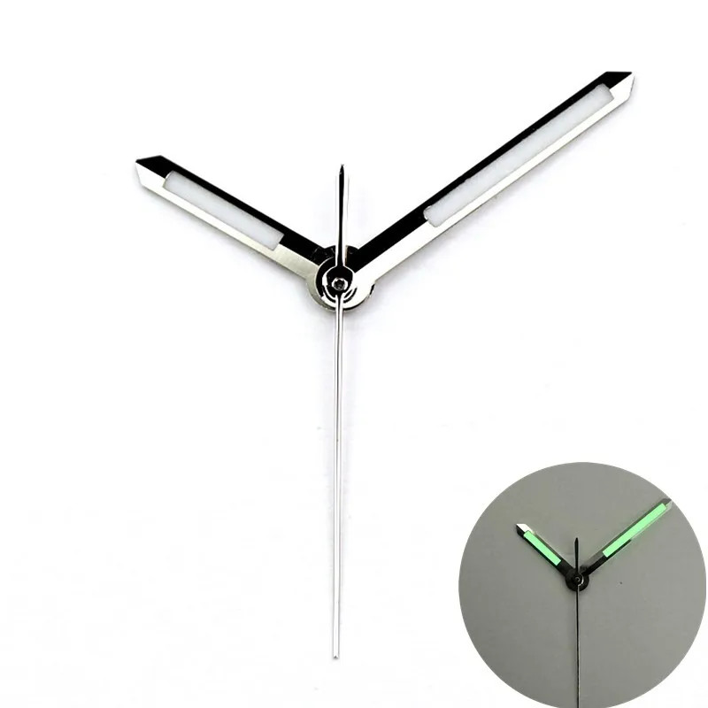 Polished Silver Watch Hands Green Blue Lume Fit for NH34 NH35 NH36 Mod
