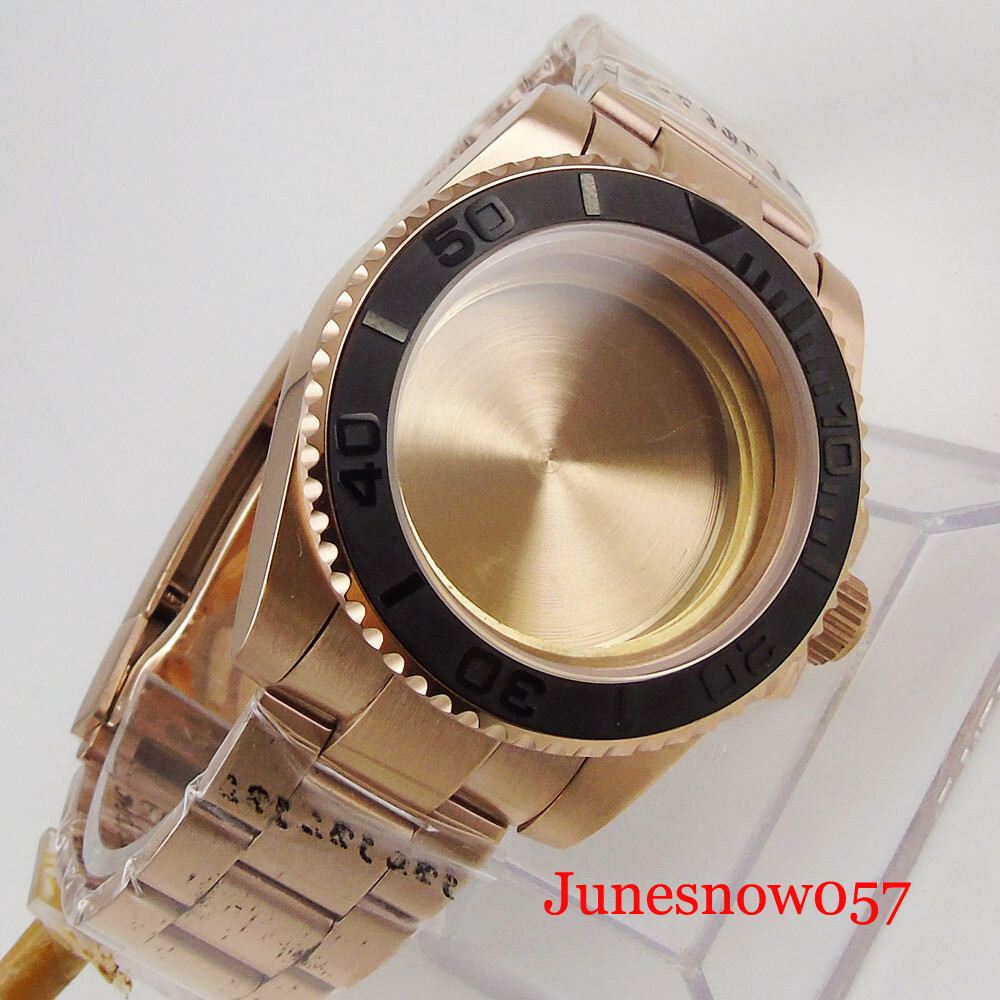 SUB Rose Gold Coated Watch Case Brush Band Fit ETA 2836 MIYOTA MINGZHU 2813
