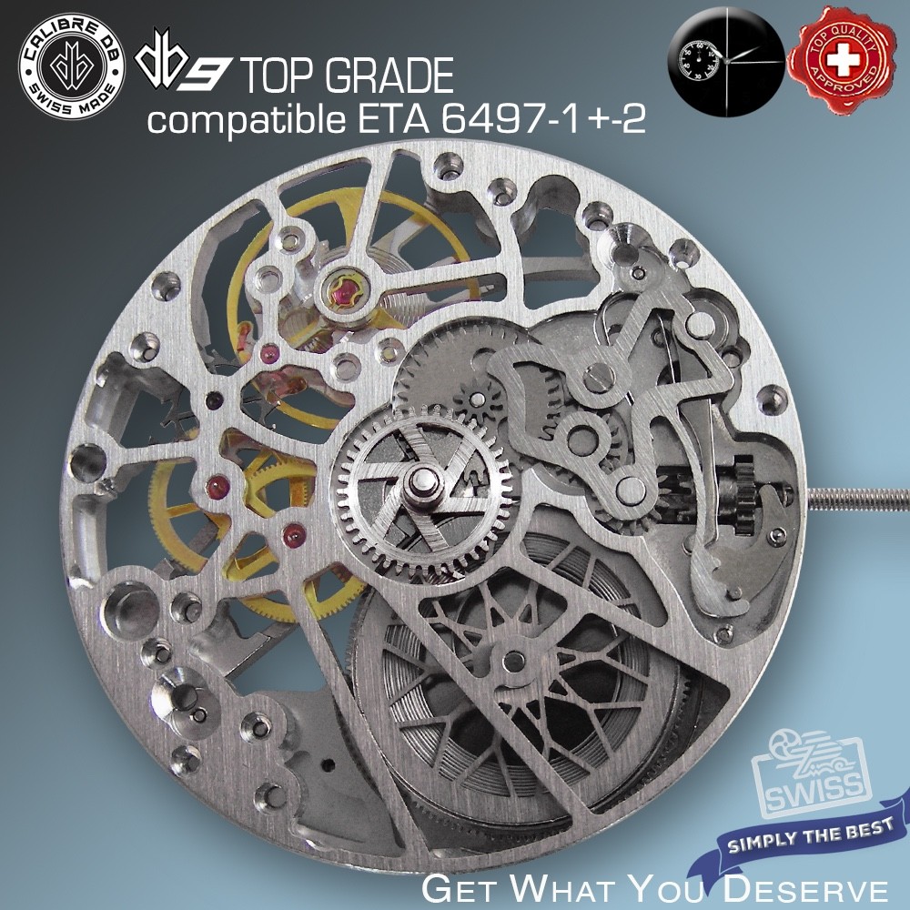 MOVEMENT CALIBRE DB9 RHODIUM SKELETON compat. ETA 6497-2 TOP GRADE SWISS MADE